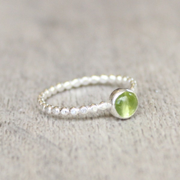 Sterling Silver Peridot Ring: Bezel Set August Birthstone