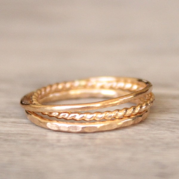 Gold Stacking Rings // Set of 3 Simple 14K Gold Filled Stacking Rings // Gold Rope Twist Ring // Gold Spacer Rings