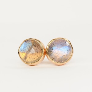 Rose Cut Labradorite Stud Earrings: 14k Rose Gold Filled