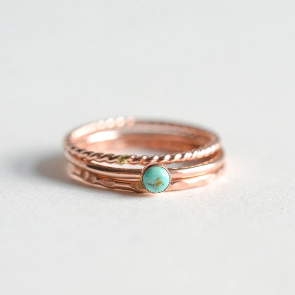 Rose Gold Turquoise Ring Set // 14K Rose Gold Filled Turquoise Stacking Ring Set // December Birthstone Rings // Gemstone Rings //