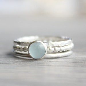 Conjunto de anillos de aguamarina // Conjunto de 3 anillos de aguamarina de plata de ley // Anillos de apilamiento de plata // Regalo de piedra de nacimiento de marzo // Conjunto de anillos de piedras preciosas