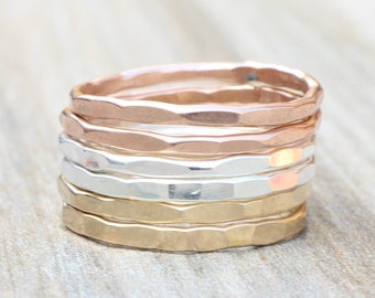 Hammered Stacking Rings: Sterling Silver, Rose Gold, Yellow Gold