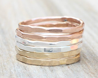 Hammered Stacking Rings // Create Your Own Stacking Ring Set // Sterling Silver, Rose Gold Filled or Yellow Gold Filled Stackable Rings