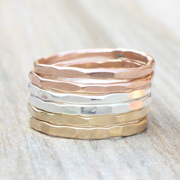 Hammered Stacking Rings // Create Your Own Stacking Ring Set // Sterling Silver, Rose Gold Filled or Yellow Gold Filled Stackable Rings