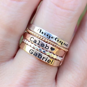 Custom Engraved Stacking Rings Set: Sterling Silver, Gold, Rose Gold
