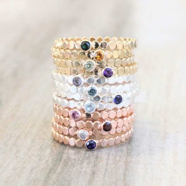 Flat Bead Ring with Gemstone // Dot Gemstone Ring  // Birthstone Stacking Ring // Rose Gold  Gemstone Ring