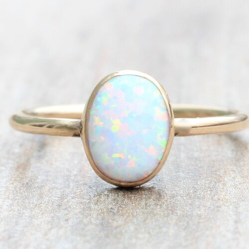 Lab Opal Ring // Gold Opal Ring // Oval Opal Ring // October - Etsy