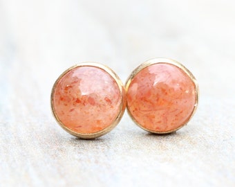 Gold Sunstone Earrings // 14k Yellow Gold Filled Sunstone Stud Earrings // 6mm Gemstone Earrings