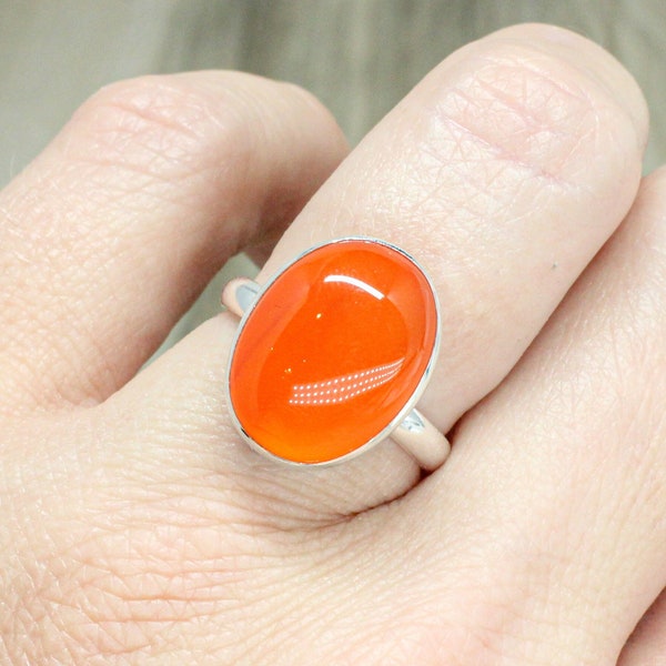 Sterling Silver Carnelian Ring // Large Gemstone Ring