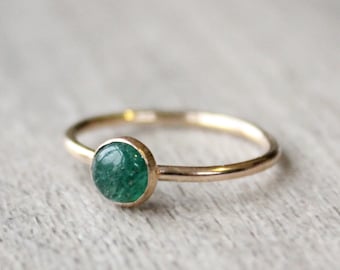 14K Gold Filled Aventurine Ring: Emerald Green Stacking Ring