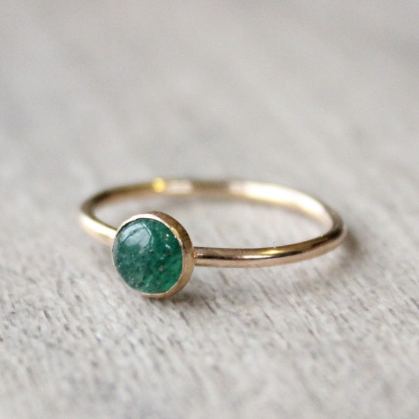 Gold Aventurine Ring // 14K Gold Filled Aventurine Stacking Ring // May Birthstone Ring // Gold Filled Ring // Emerald Green Stone Ring