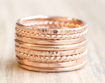 Rose Gold Stacking Ring Set // Set of 8 14K Rose Gold Filled Stacking Rings