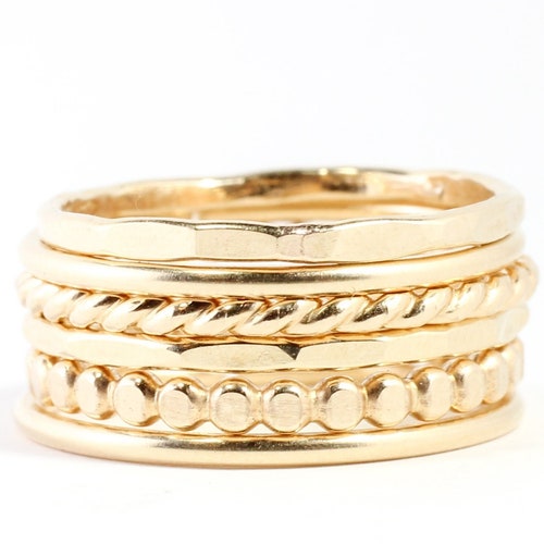 Gold Stacking Ring Set // Set of 6 Yellow Gold Stackable Rings Etsy