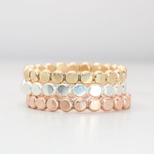 Hammered Flat Bead Stacking Ring: Sterling Silver, Rose Gold Filled