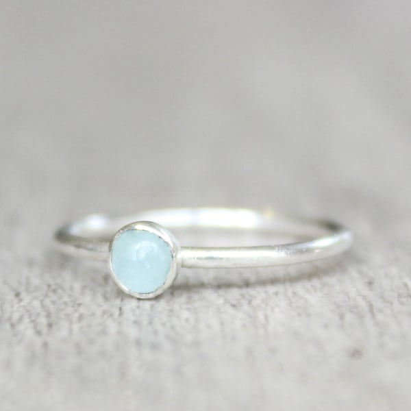 Sterling Silver Aquamarine Ring // Genuine Aquamarine Stacking Ring // March Birthstone Ring // Tiny Gemstone Ring // Sky Blue Stone Ring