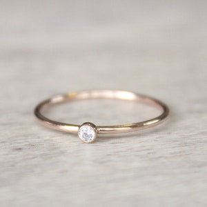 14K Rose Gold Filled Stacking Ring: Cubic Zirconia CZ Birthstone