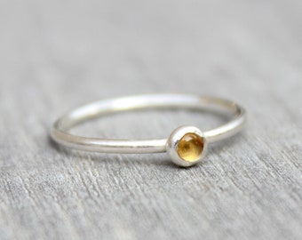 Sterling Silver Citrine Ring: November Birthstone Stacking Ring