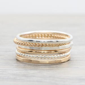 Mixed Metal Stacking Ring Set of 6: Sterling Silver & 14K Gold Filled