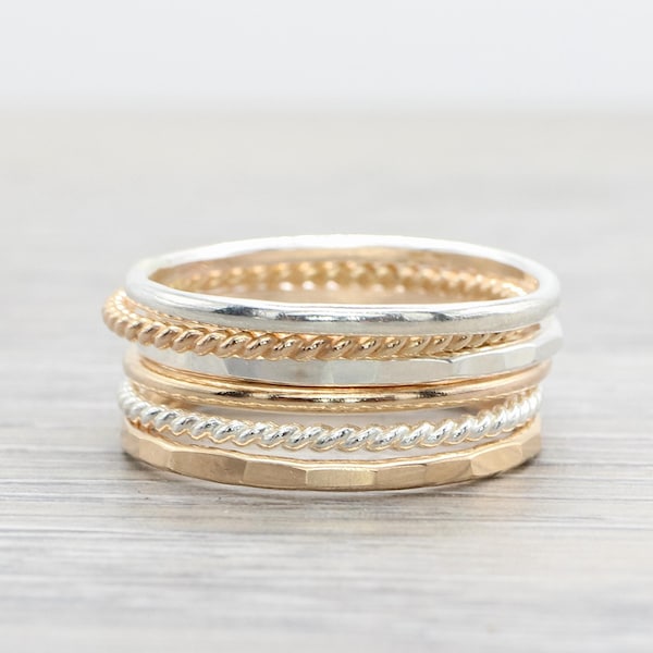Mixed Metal Stacking Ring Set of 6: Sterling Silver & 14K Gold Filled