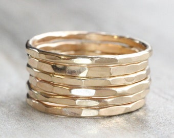 Gold Hammered Stacking Ring // Yellow Gold Stacking Rings // 14K Gold Filled Stackable Rings