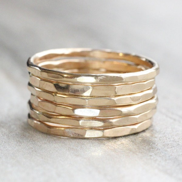 Gold Hammered Stacking Ring // Yellow Gold Stacking Rings // 14K Gold Filled Stackable Rings