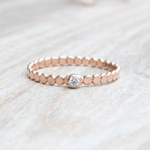 Flat Bead Ring with Gemstone // Dot Gemstone Ring  // April Birthstone Stacking Ring // Rose Gold Gemstone Ring