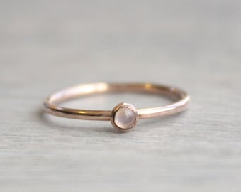Rose Gold Moonstone Ring // 14K Rose Gold Filled Gemstone Stacking Rings // June Birthstone Rings // 3mm Rainbow Moonstone Cabochon Bezel