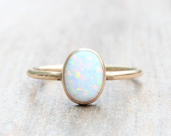 Lab Opal Ring // Gold Opal Ring // Oval Opal Ring // October Birthstone Stacking Ring // 14K Gold Filled Opal Ring