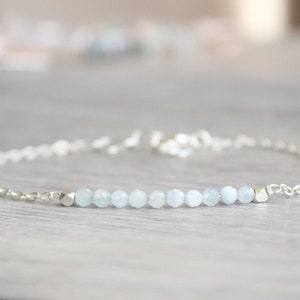 Aquamarine Bracelet // Aquamarine .925 Sterling Silver Bracelet // March Birthstone Bracelet // Sterling Silver Gemstone Bar Bracelet