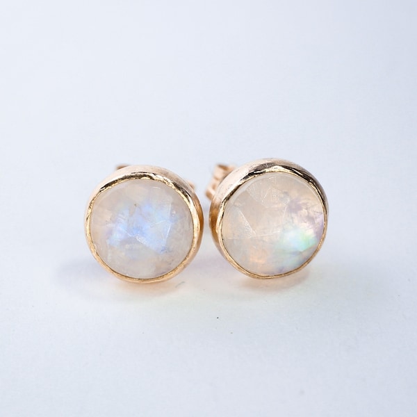 Rose Gold Moonstone Earrings // Rose Cut Moonstone Stud Earrings // 6mm Moonstone Cabochon Earrings // 14k Rose Gold Filled Gemstone Studs