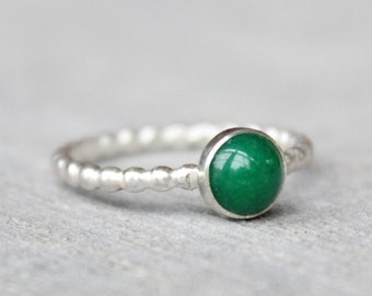 Jade Ring // Emerald Green Jade Ring  // Sterling Silver Jade Stacking Ring // Stacking Rings // 6mm Gemstone Bead Band Ring