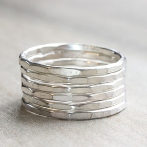 Sterling Silver Hammered Stacking Ring // Solid .925 Sterling Silver Stacking Rings //Silver Stackable Rings image 1