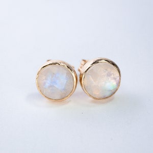 Rose Gold Moonstone Earrings // Rose Cut Moonstone Stud Earrings // 6mm Moonstone Cabochon Earrings // 14k Rose Gold Filled Gemstone Studs