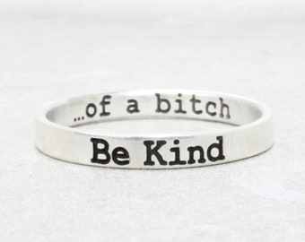 Be Kind Sterling Silver Engraved Ring -  Personalized Affirmation Ring - Custom Stacking Ring