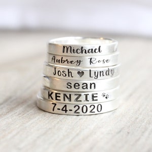 Sterling Silver Name Ring Personalized Ring Custom Stacking Ring Engraved Ring image 1