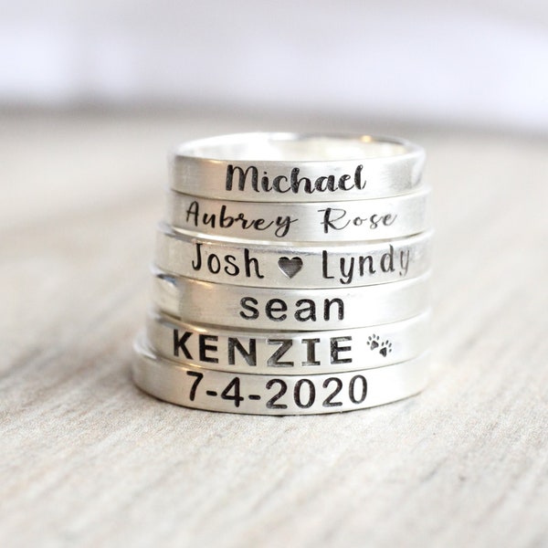 Personalized Sterling Silver Name Ring - Custom Engraved Stacking Band