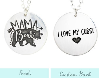 Mama Bear Necklace // Sterling Silver Mama Bear Necklace // Engraved Mother's Necklace Mother's Day Gift