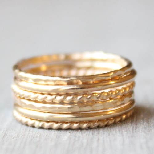 Gold Stacking Ring Set // Set of 6 Yellow Gold Stackable Rings Etsy