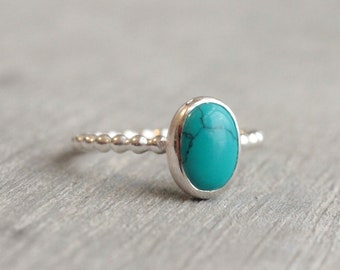 Sterling Silver Turquoise Ring - Genuine Turquoise Ring - Oval Turquoise Ring - December Birthstone Ring // Gemstone Ring