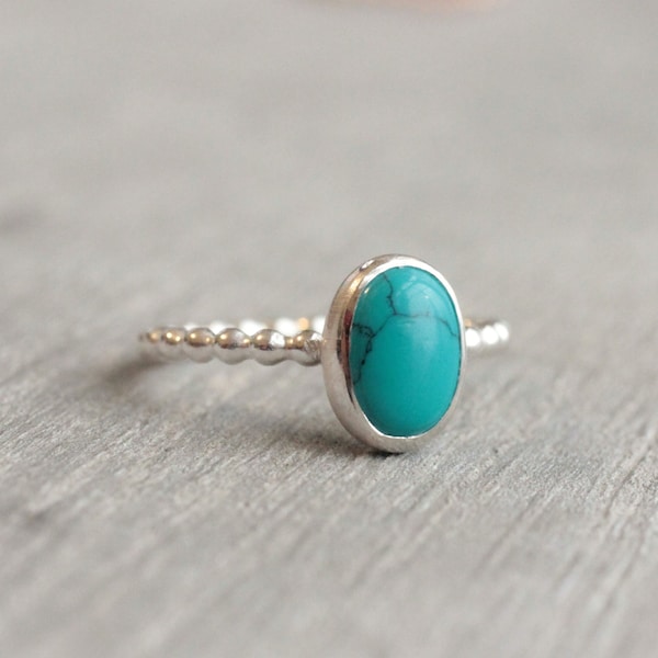 Sterling Silver Turquoise Ring - Genuine Turquoise Ring - Oval Turquoise Ring - December Birthstone Ring // Gemstone Ring