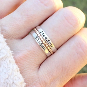 Sterling Silver Name Ring Set of 3 // 2 Name Rings and a Dot Spacer Ring //  Personalized Ring - Custom Stacking Ring - Engraved Ring