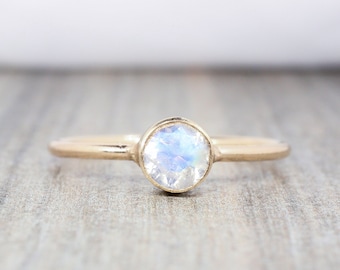 Rainbow Moonstone Stacking Ring in 14K Gold Filled // 5mm Faceted Gemstone June Birthstone Ring