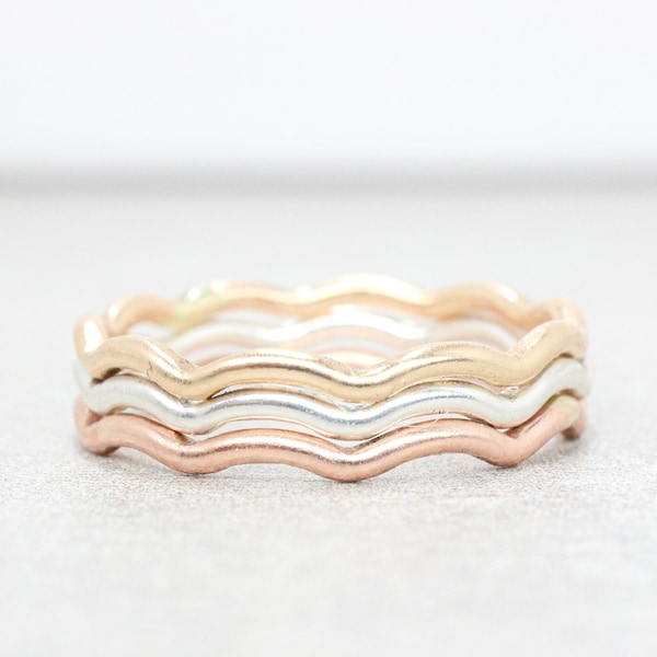 Wavy Stacking Ring // Silver Gold and Rose Gold Stackable Wave Rings // Minimalist Rings // Mixed Metals Stacking Rings