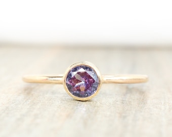 14K Gold Filled Lab Alexandrite Ring: 5mm Stacking Birthstone