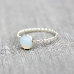 Sterling Silver Opalite Bead Ring - Stacking Gemstone Band