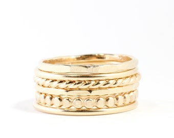Set von 6 Gold Stapelringen // 14k Gold Filled Stapelbarer Ring // Seilring // Twist Ring // Spacer Ringe // Perlenring