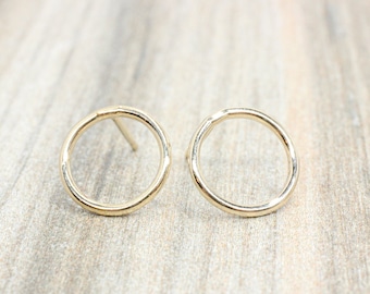 Gold Circle Stud Earrings // 14k Gold Filled Open Circle Studs // 10mm Simple Gold Studs