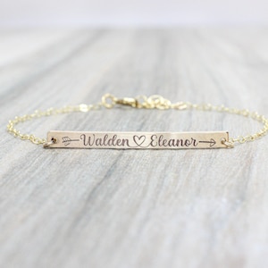 Personalisiertes 14k Gold Filled Bar-Armband: Namen, Daten, Initialen