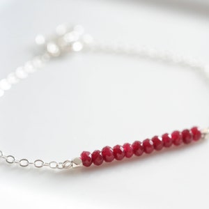 Sterling Silver Ruby Bead Bar Bracelet - July Birthstone