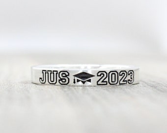 Sterling Silver Class Ring -  Personalized Ring - Custom Graduation Stacking Ring - Engraved Ring